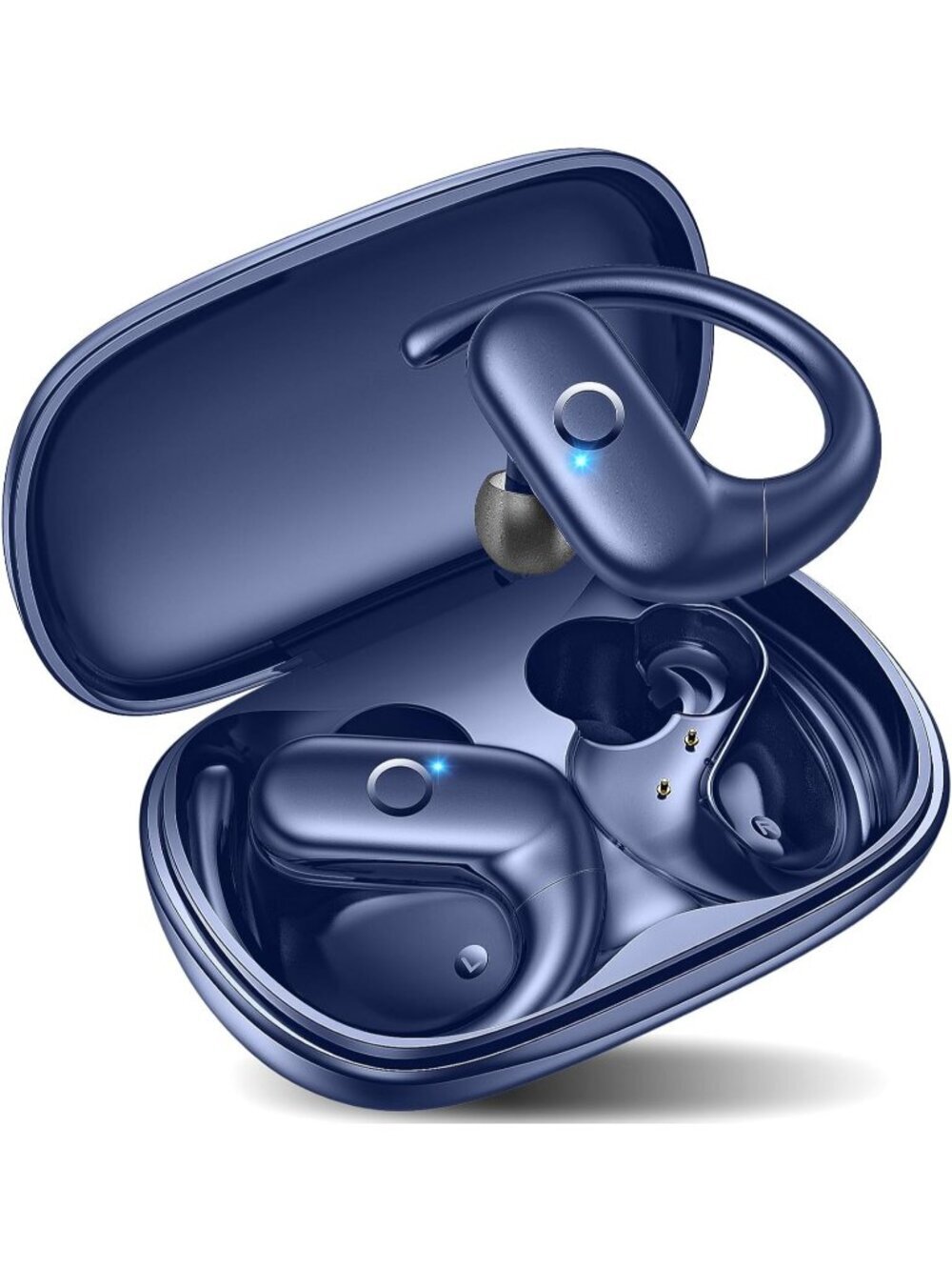 Wireless Blue Earbuds Bluetooth Sport Deep Bass Sound 60Hrs Playtime Earhook
